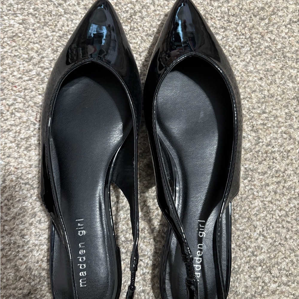 NWOT Madden Girl Glossy Black Patent Mules